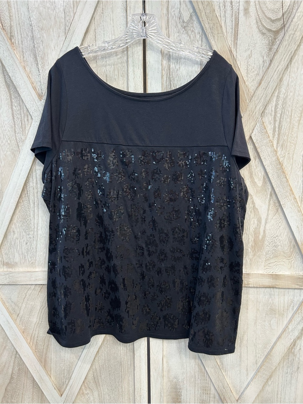 Lane Bryant Black Short Sleeve Sequin Front Top